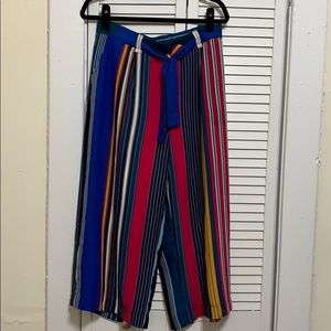 Striped Wide Leg Cropped Pants